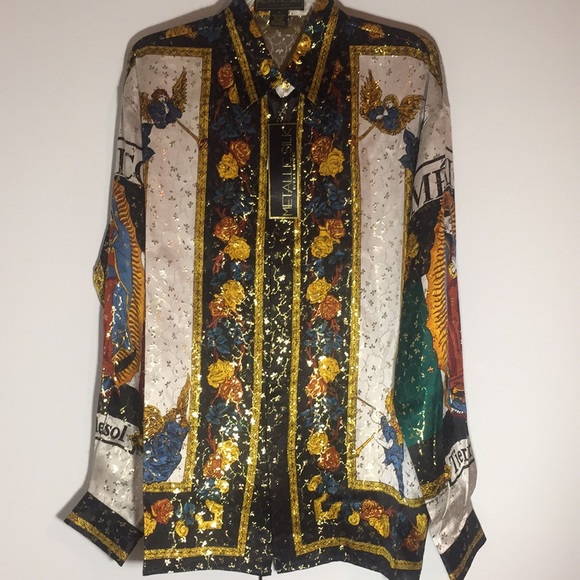 Kid/'s Silk Casual Metallic Shirt Wolf Design